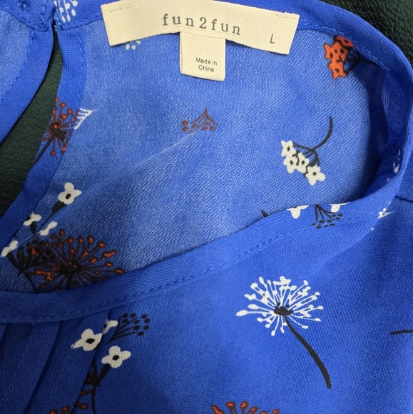 Fun 2 Fun Short Sleeve Blouse Shirt Blue Size Large - Picture 6 of 7
